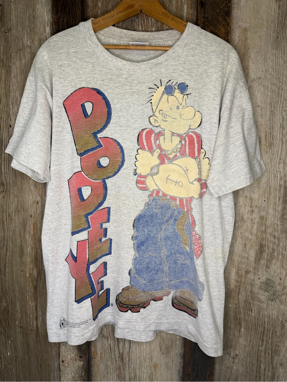 VTG 90s Popeye Collage Ware Graphic Tee Single Stitch Gray Large